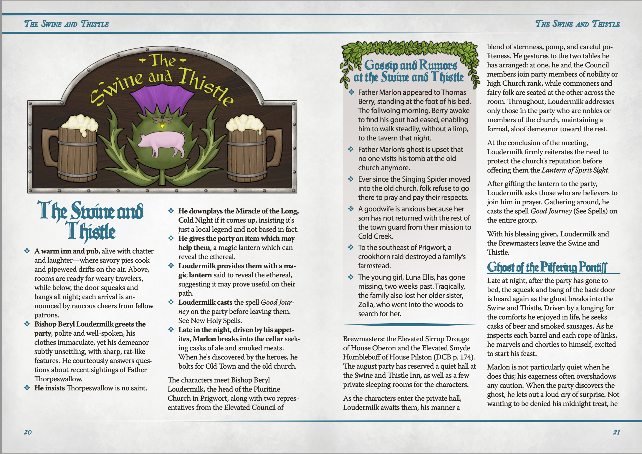 A spread from The Peculiar Parson of Prigwort showing The Swine and Thistle tavern location
